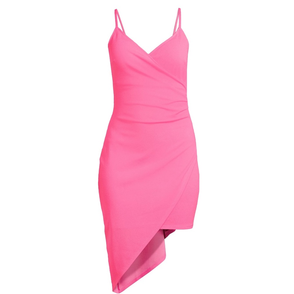 Planet Gold Wrap Mini Dress Hot Pink Strappy asymmetrical cute bodycon dress